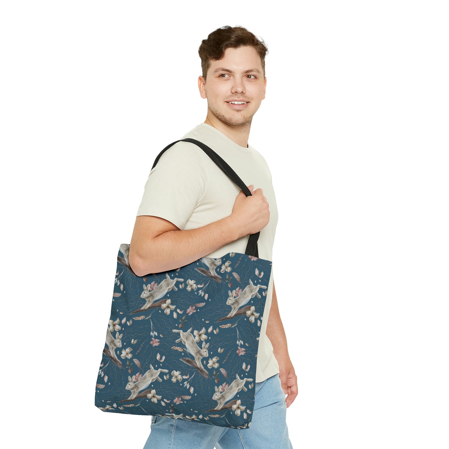 Blue Prancing Rabbits Tote Bag