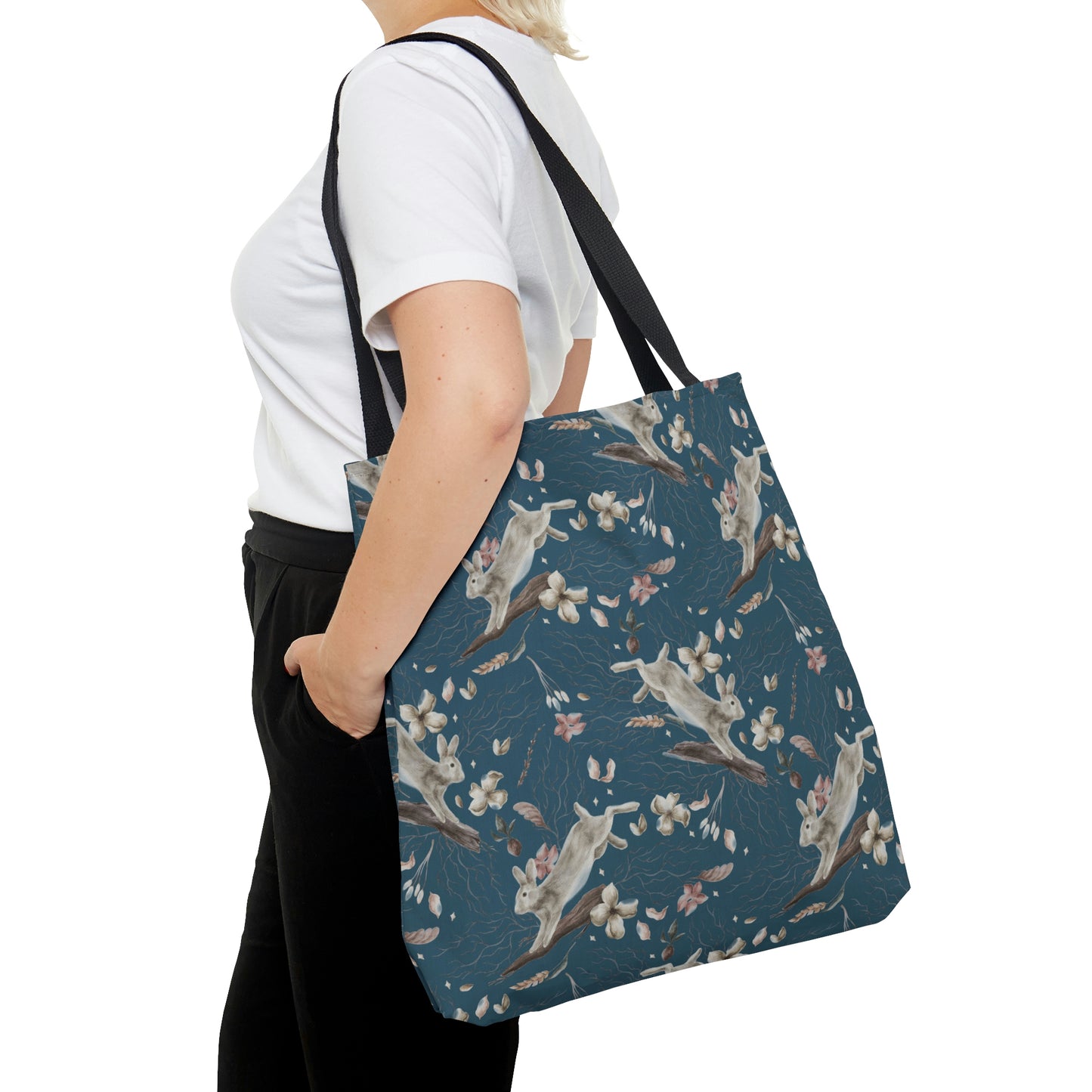 Blue Prancing Rabbits Tote Bag