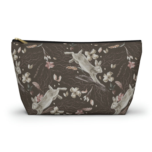 Brown Prancing Rabbits Accessory Pouch w T-bottom