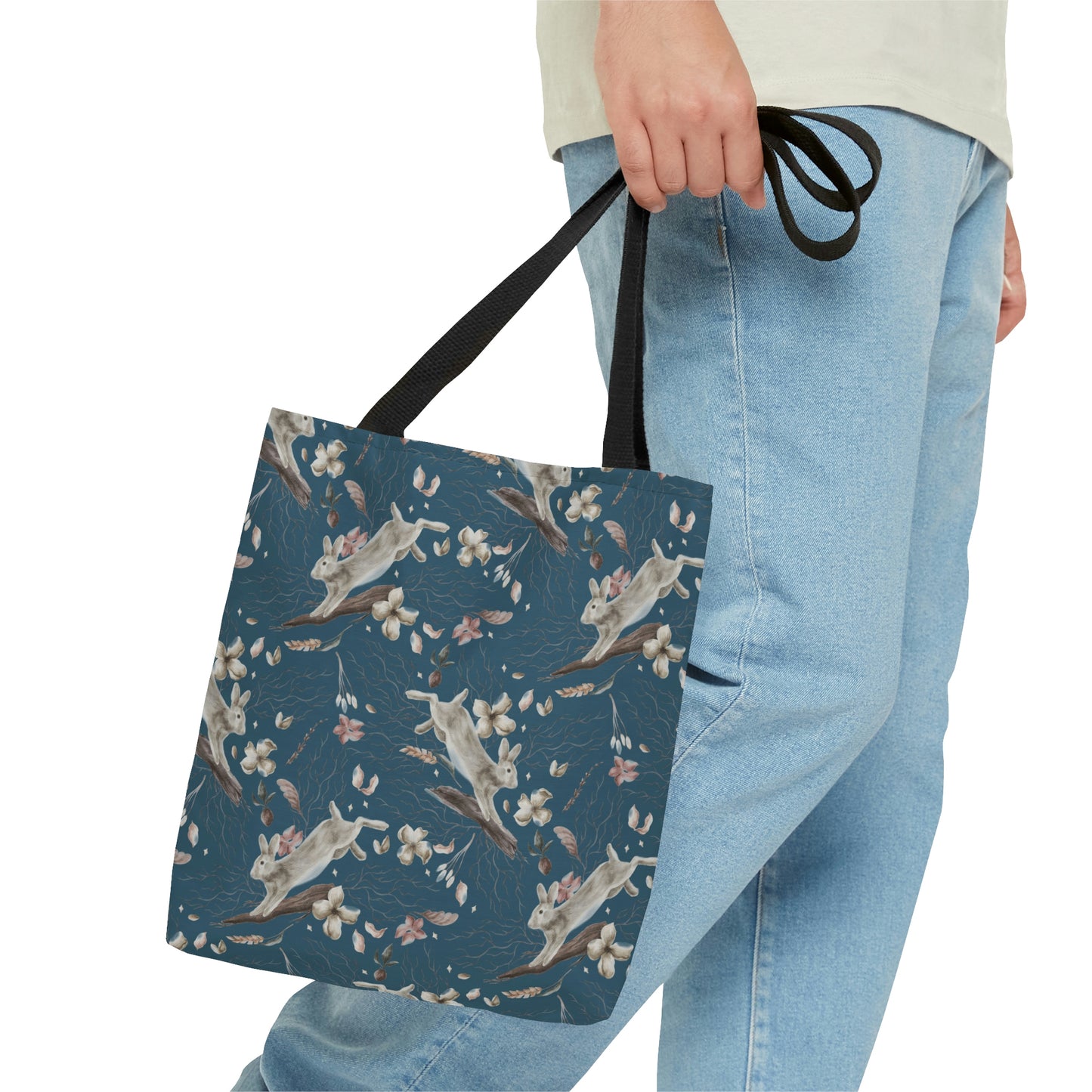 Blue Prancing Rabbits Tote Bag