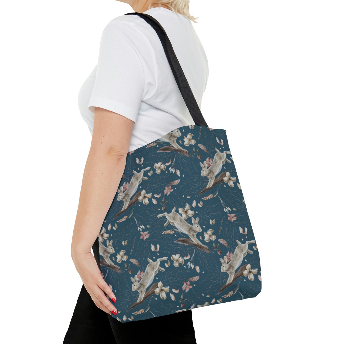 Blue Prancing Rabbits Tote Bag