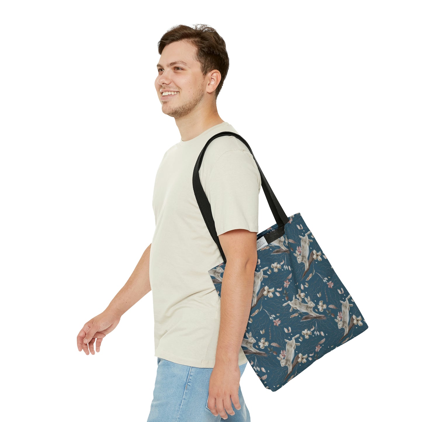 Blue Prancing Rabbits Tote Bag